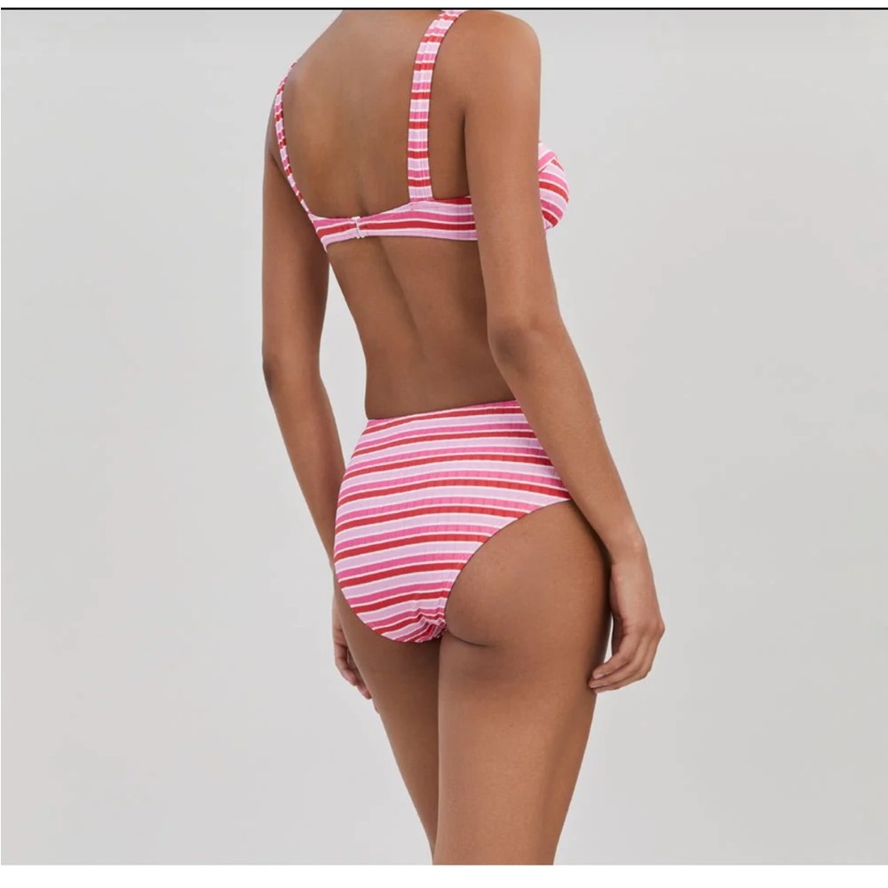 SOLID & STRIPED lilo Pink and White Ribbed Bikini Top